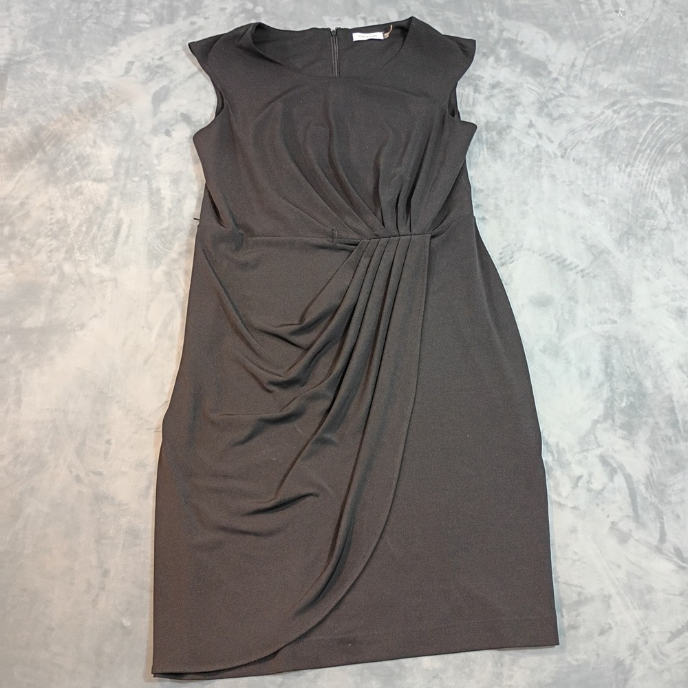 Calvin Klein Womens Black Sleeveless Gathered Jersey Sheath Dress Size 10